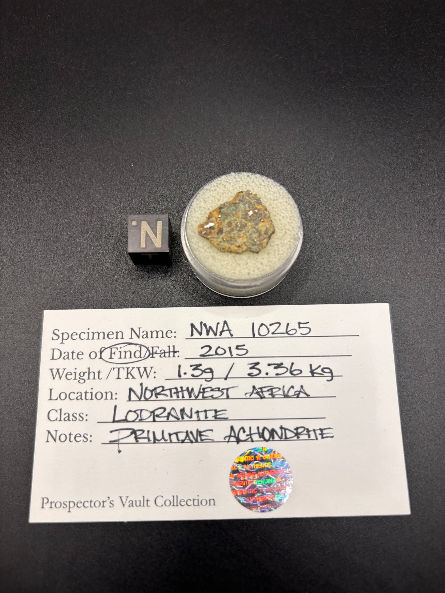 NWA 10265 Lodranite Meteorite Specimen Official Primitive Achondrite Northwest Africa