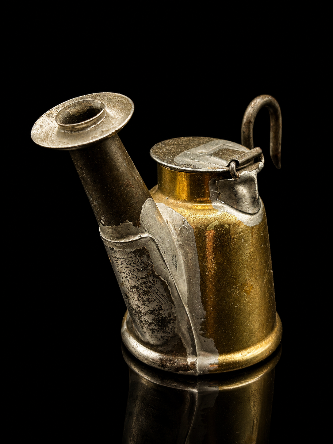Antique Anton Miners Wick Lamp — Brass Body, Tin Spout & Drip Collar | Mining Oil Lamp