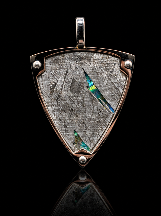 Genuine Aletai Meteorite & Abalone Mother-of-Pearl Pendant – Authentic Iron Meteorite Jewelry