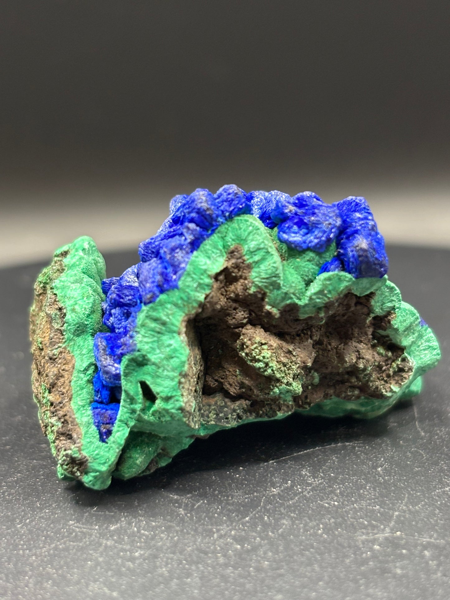 Deep Blue Azurite on Malachite – Black Prince Mine, Philipsburg, Montana USA