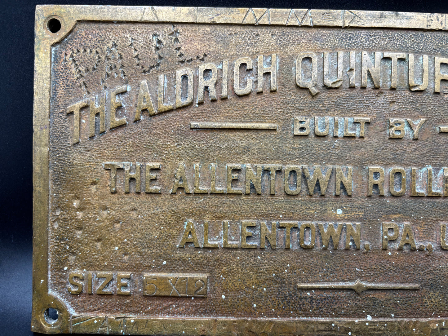 Vintage Aldrich Quintuplex Pump Brass Plate Plaque — Emma Mine California | Allentown Rolling Mills Industrial Mining Sign