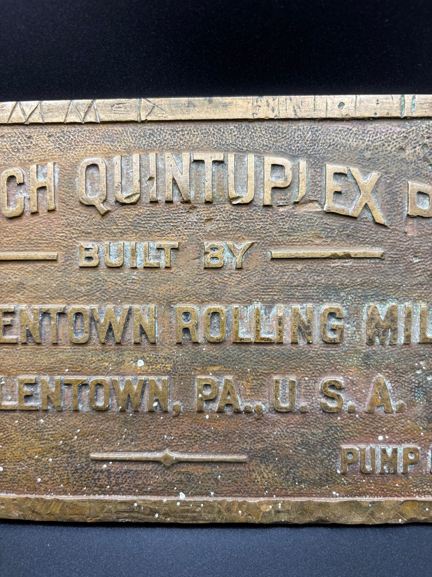 Vintage Aldrich Quintuplex Pump Brass Plate Plaque — Emma Mine California | Allentown Rolling Mills Industrial Mining Sign