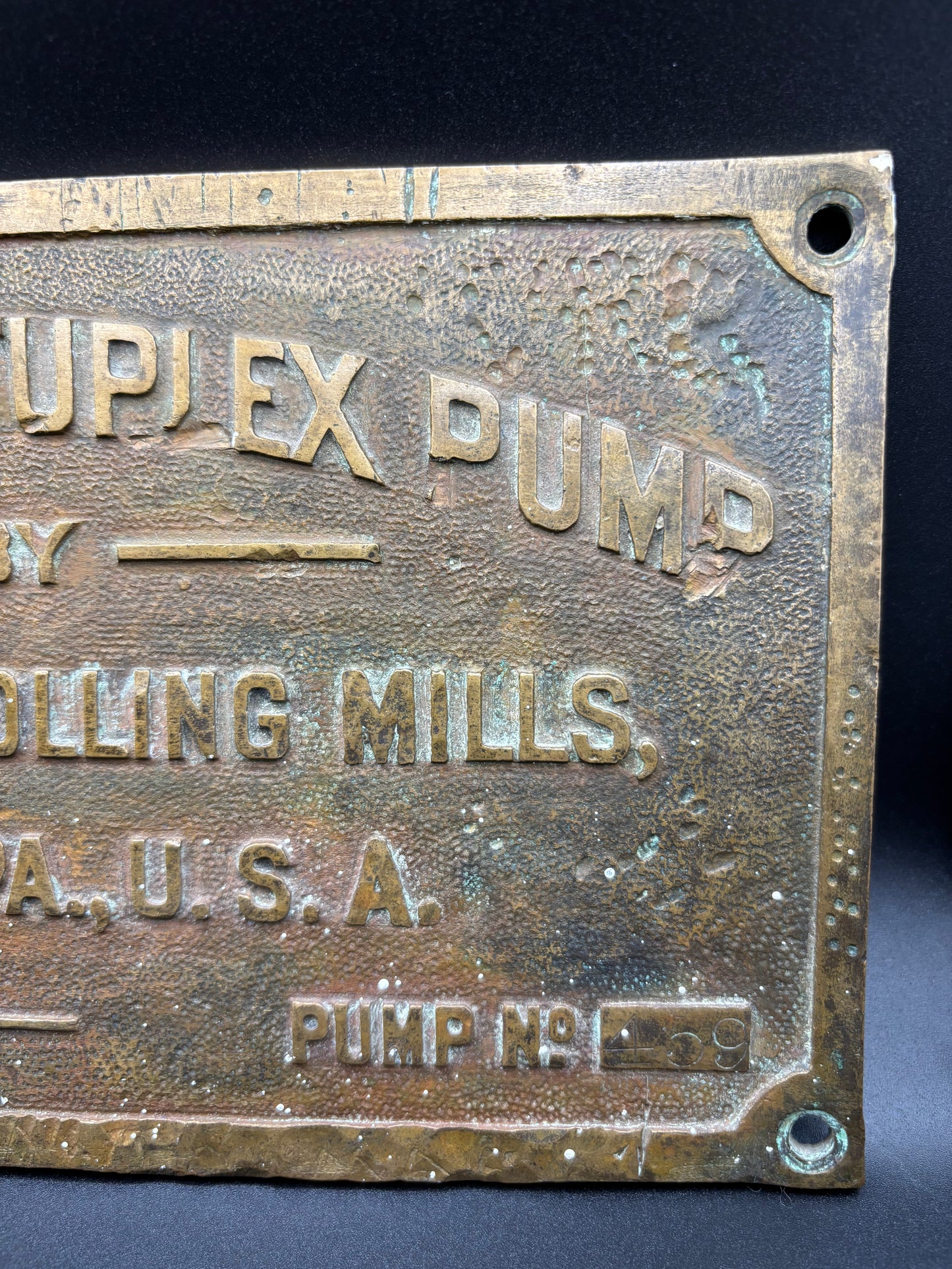 Vintage Aldrich Quintuplex Pump Brass Plate Plaque — Emma Mine California | Allentown Rolling Mills Industrial Mining Sign