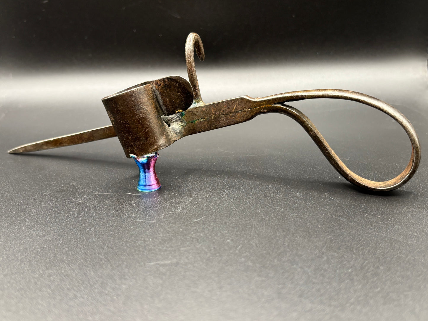 Antique Pistol Grip "Sticking Tommy" Miners Candlestick — Hand Forged Wrought Iron Mining Candle Holder
