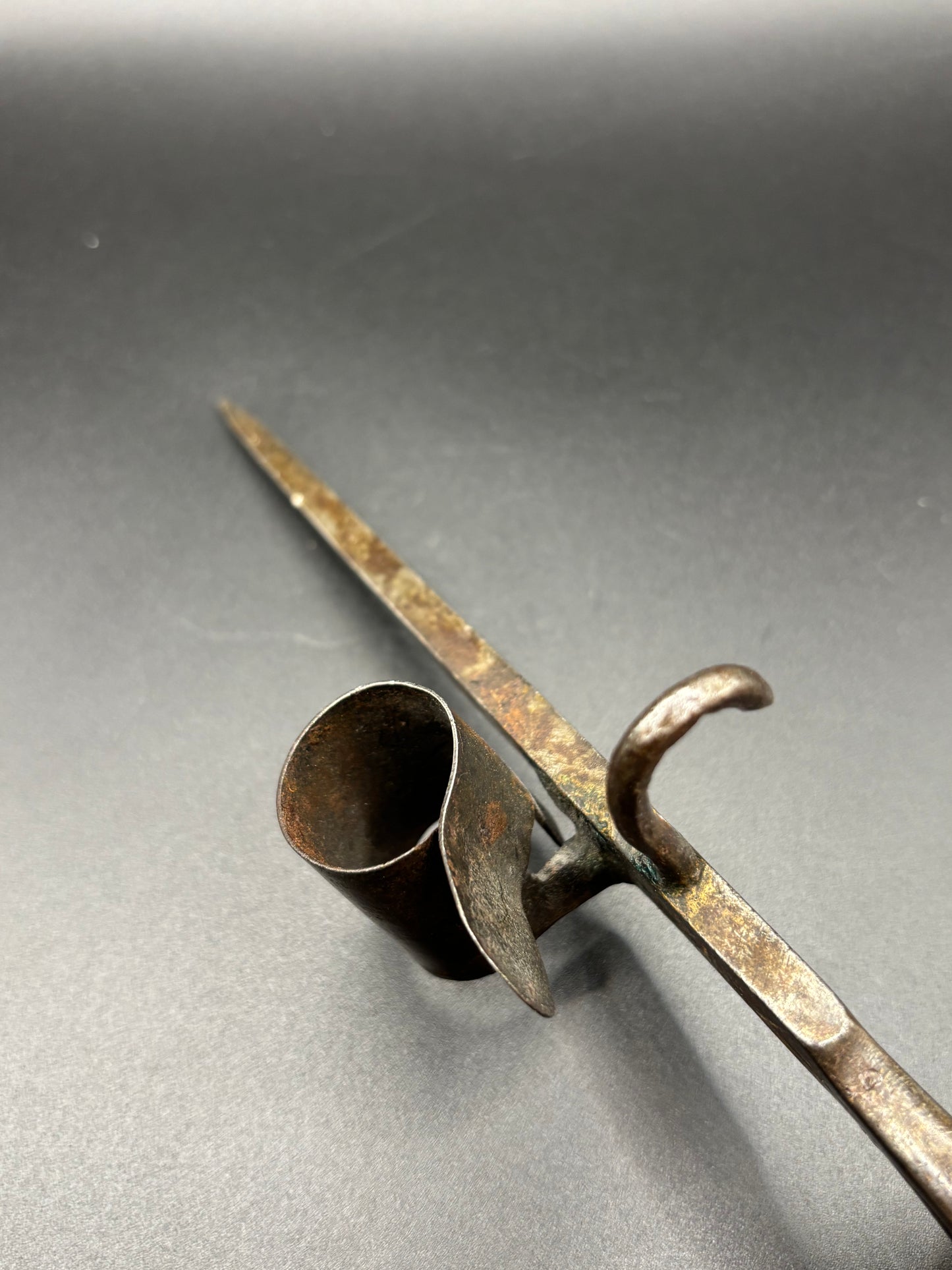 Antique Pistol Grip "Sticking Tommy" Miners Candlestick — Hand Forged Wrought Iron Mining Candle Holder