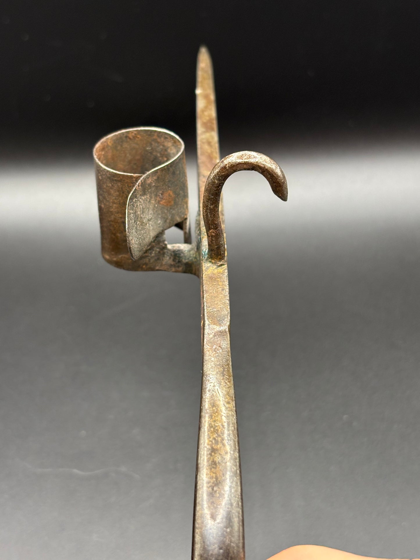 Antique Pistol Grip "Sticking Tommy" Miners Candlestick — Hand Forged Wrought Iron Mining Candle Holder