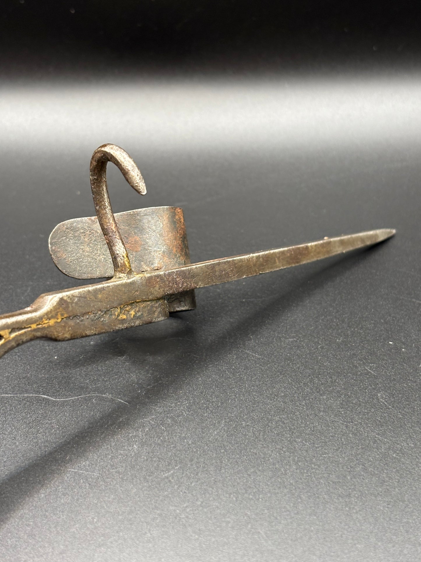 Antique Pistol Grip "Sticking Tommy" Miners Candlestick — Hand Forged Wrought Iron Mining Candle Holder