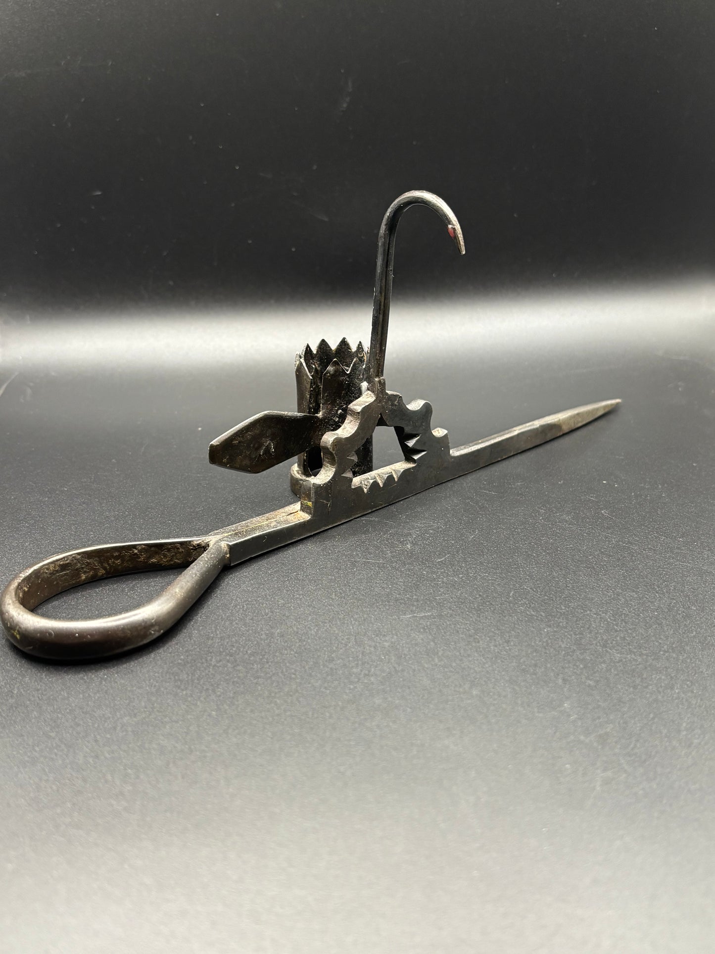 Antique Ornate "Sticking Tommy" Miners Candlestick — Hand Forged Wrought Iron Candle Holder