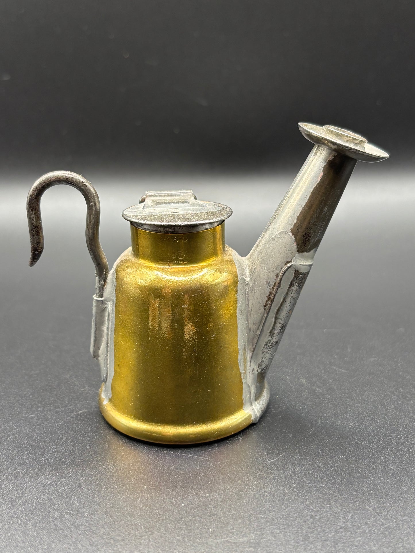Antique Anton Miners Wick Lamp — Brass Body, Tin Spout & Drip Collar | Mining Oil Lamp