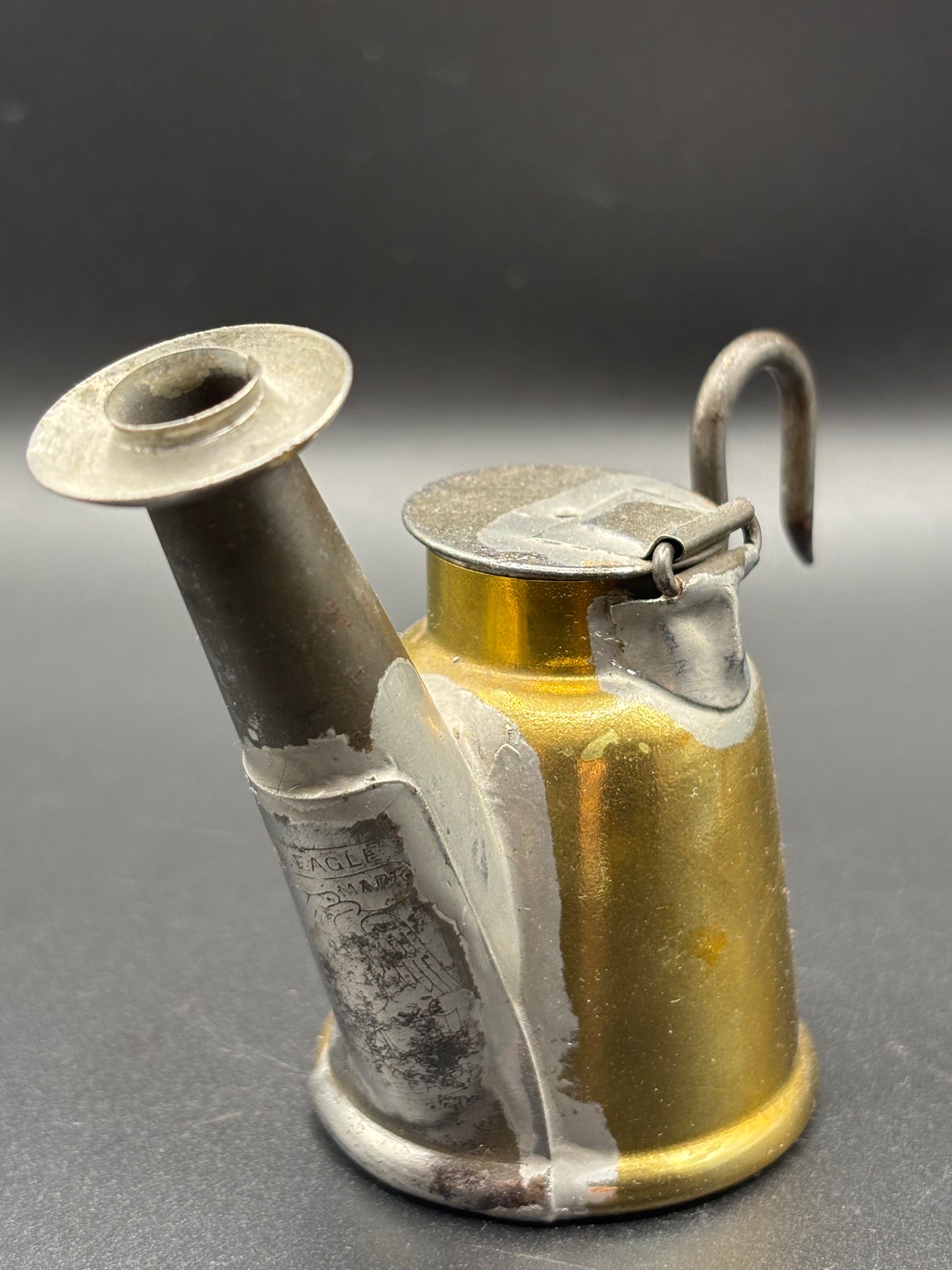 Antique Anton Miners Wick Lamp — Brass Body, Tin Spout & Drip Collar | Mining Oil Lamp