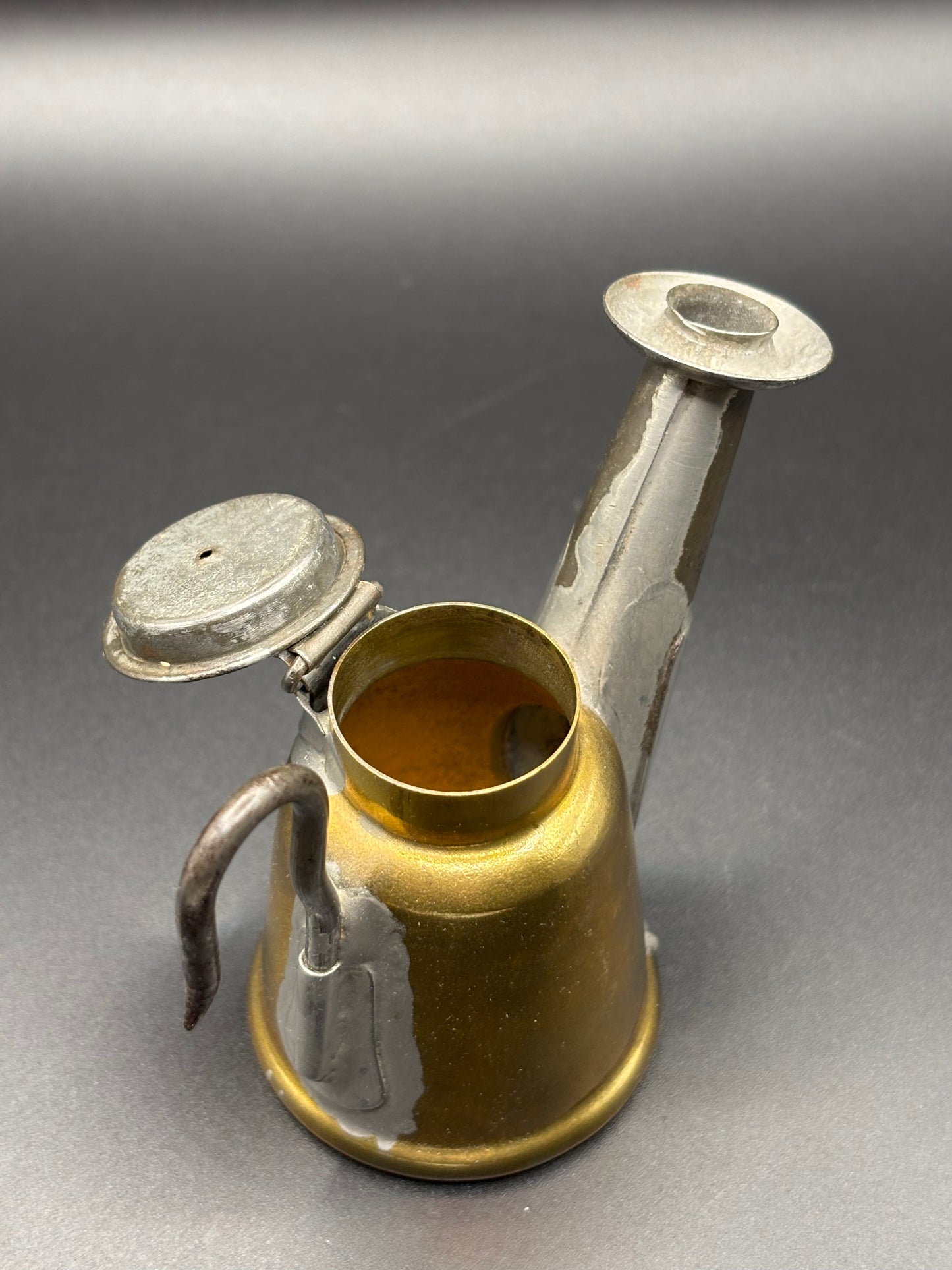 Antique Anton Miners Wick Lamp — Brass Body, Tin Spout & Drip Collar | Mining Oil Lamp