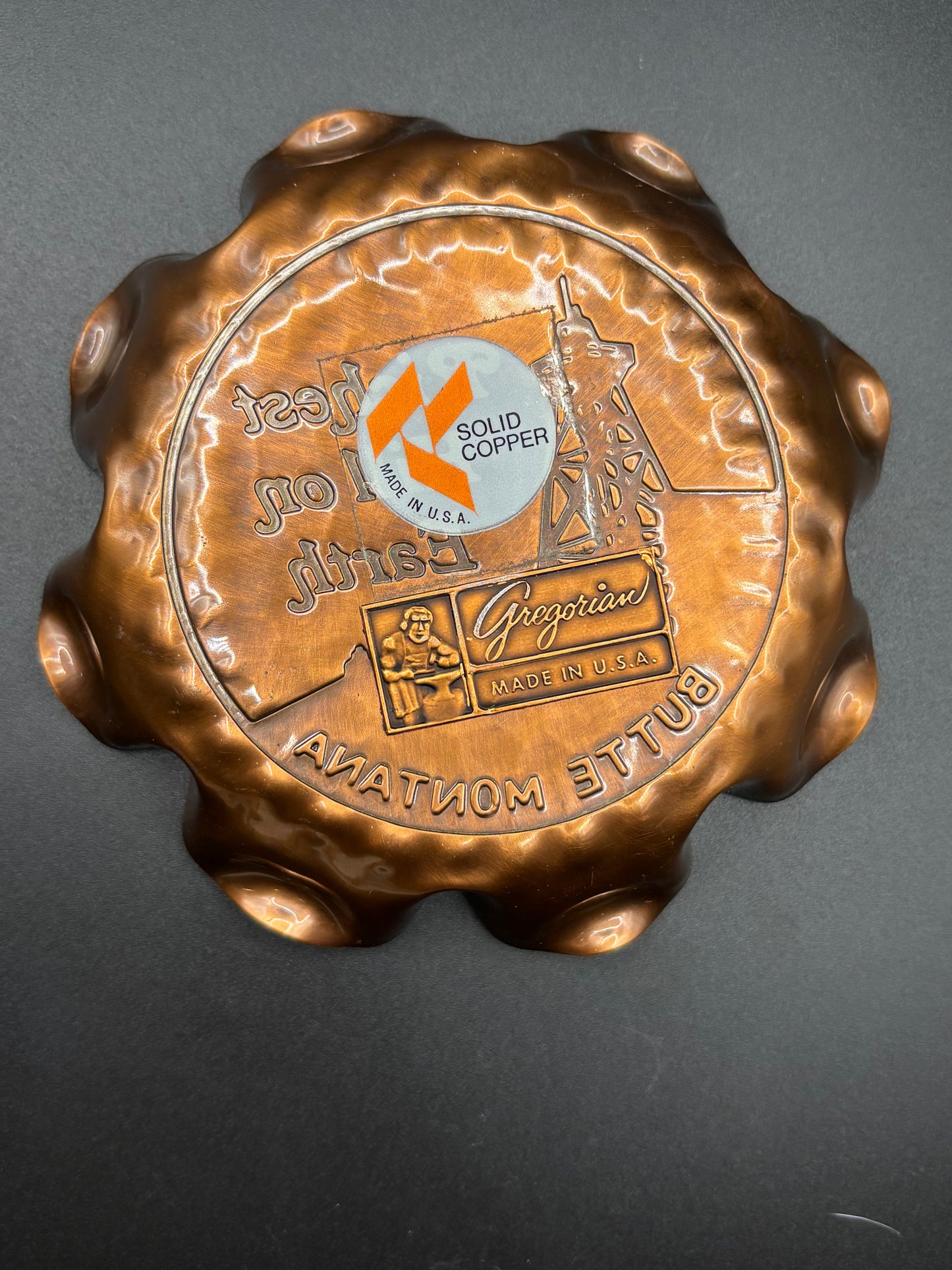 Vintage Butte Montana Copper Ashtray — "Richest Hill on Earth" Mining Headframe Souvenir