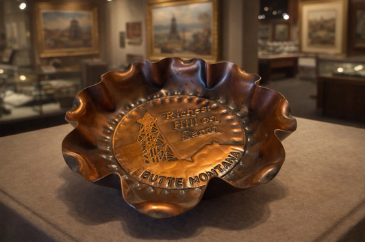 Vintage Butte Montana Copper Ashtray — "Richest Hill on Earth" Mining Headframe Souvenir