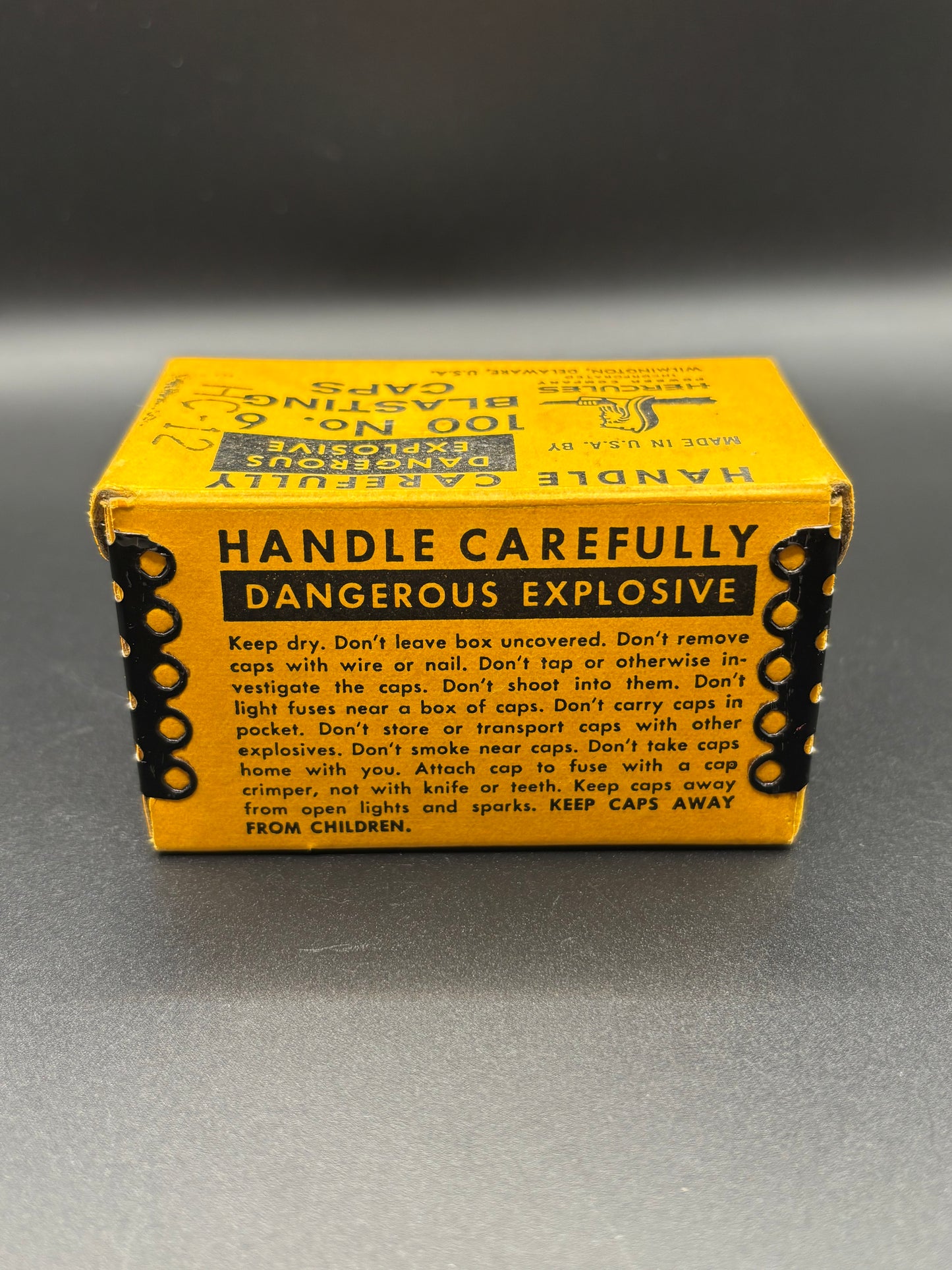 Vintage Hercules Blasting Caps Box No. 6 100 Count Wilmington Delaware Mining Explosives Box