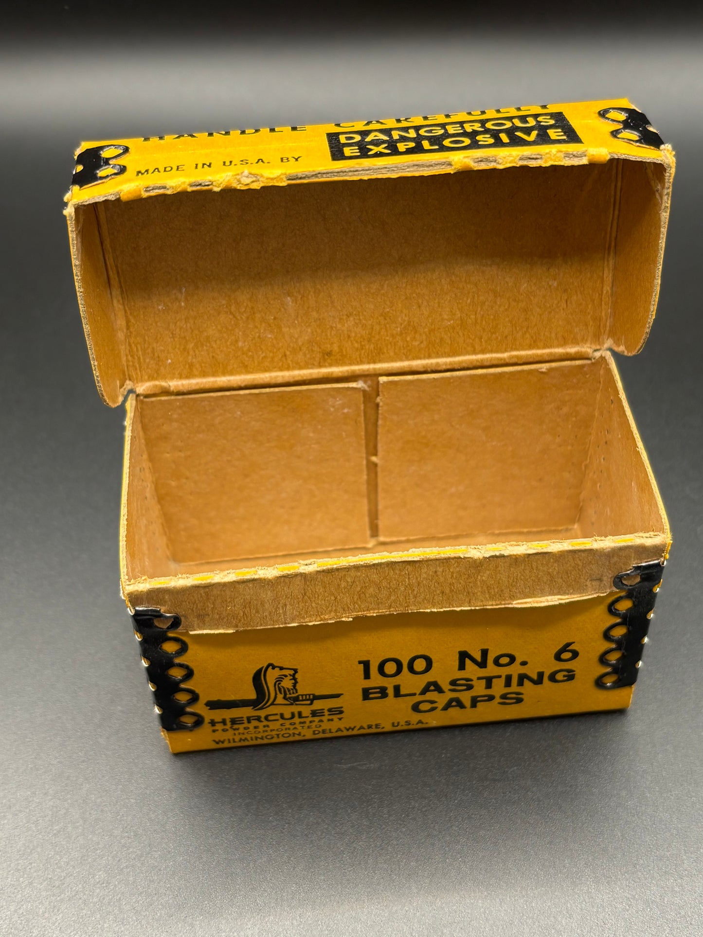 Vintage Hercules Blasting Caps Box No. 6 100 Count Wilmington Delaware Mining Explosives Box