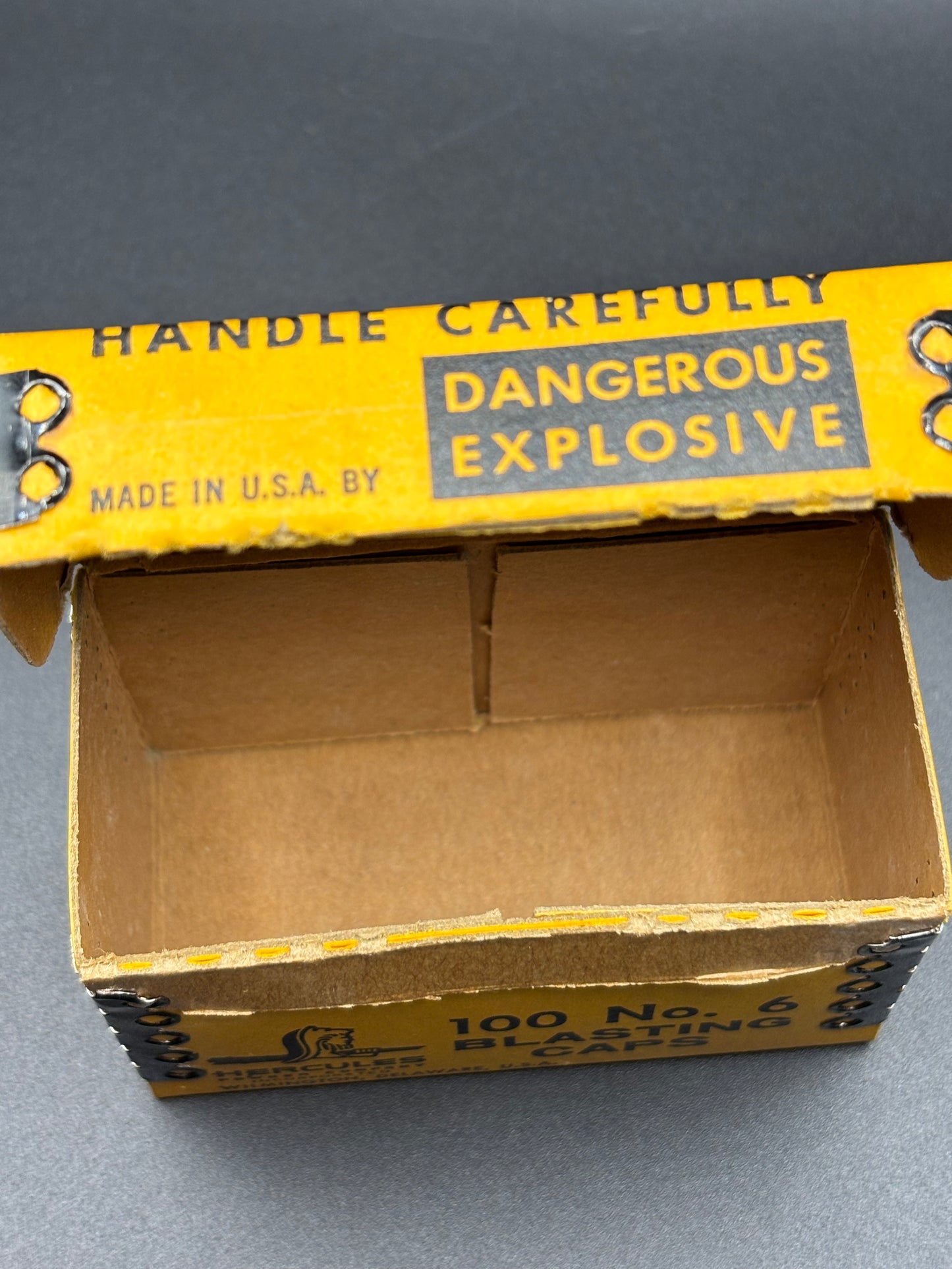Vintage Hercules Blasting Caps Box No. 6 100 Count Wilmington Delaware Mining Explosives Box