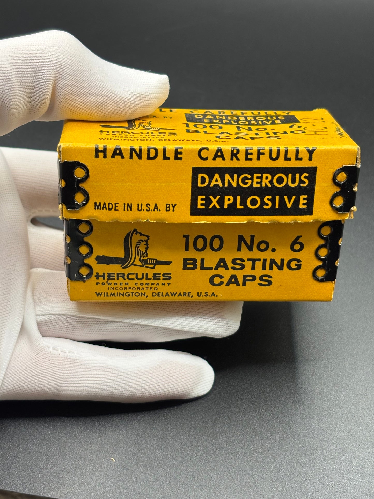 Vintage Hercules Blasting Caps Box No. 6 100 Count Wilmington Delaware Mining Explosives Box