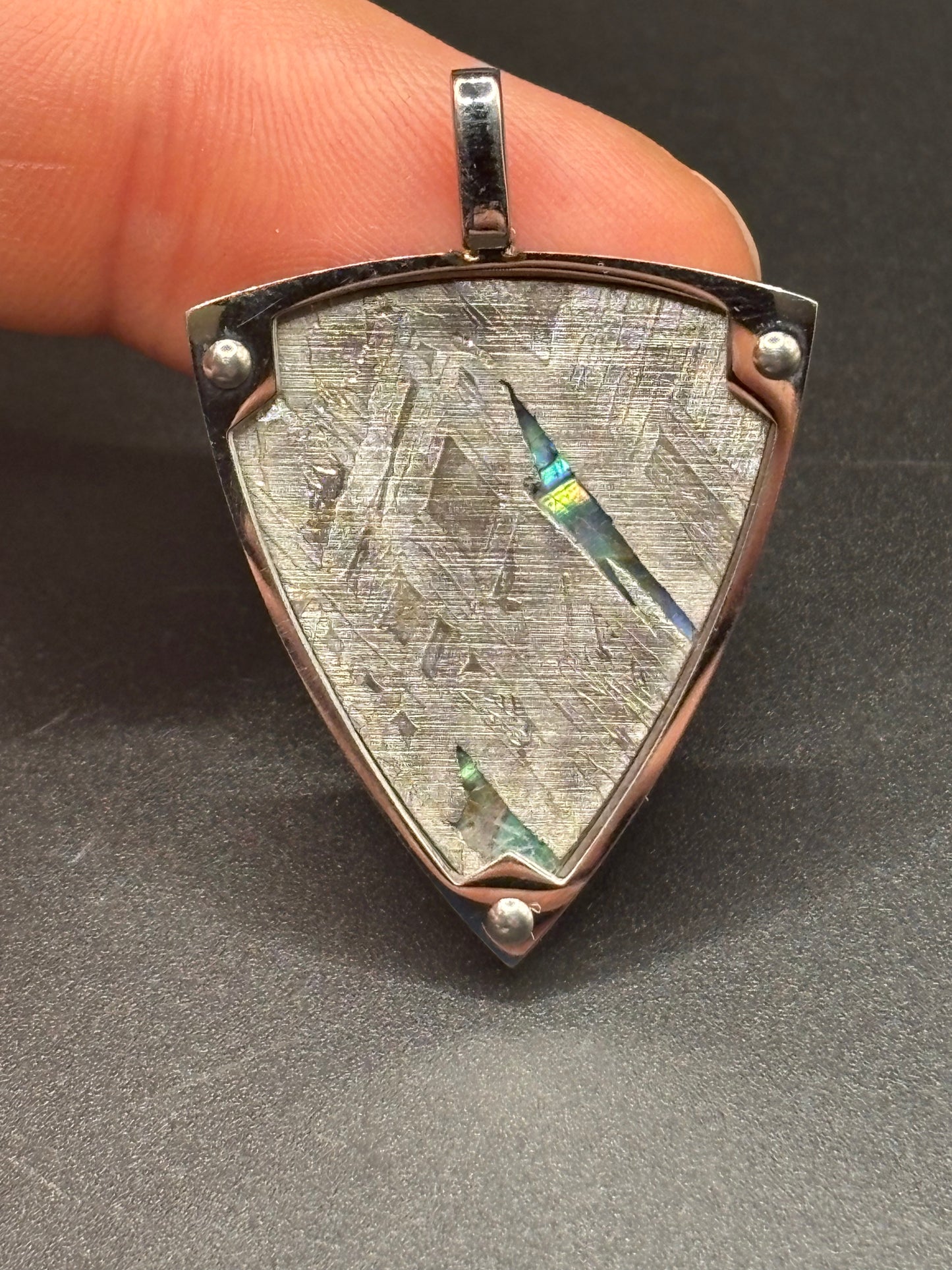 Genuine Aletai Meteorite & Abalone Mother-of-Pearl Pendant – Authentic Iron Meteorite Jewelry