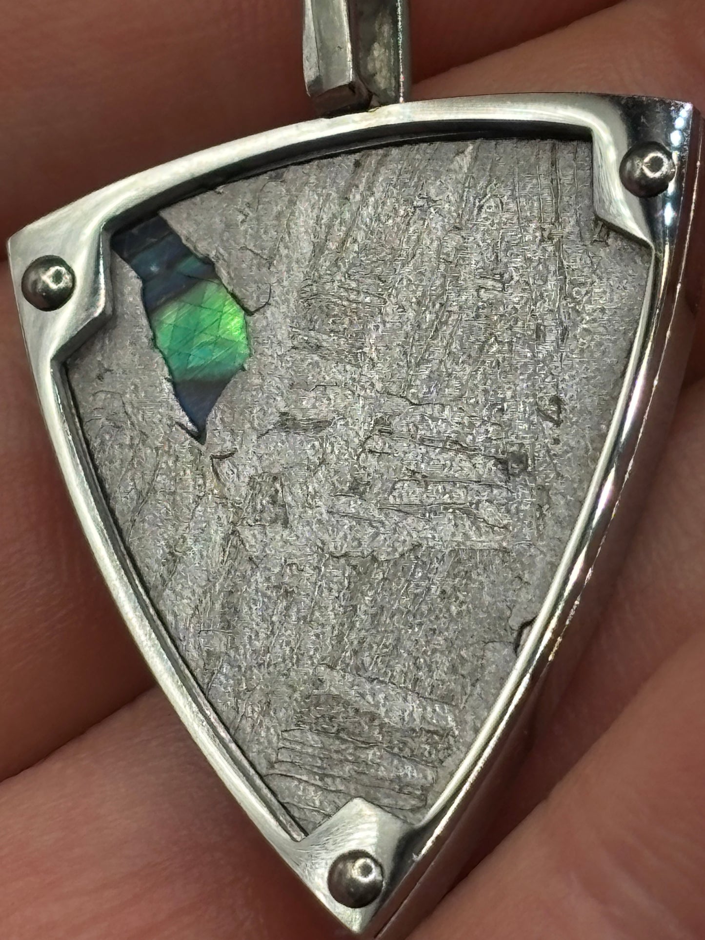Genuine Aletai Meteorite & Abalone Mother-of-Pearl Pendant – Authentic Iron Meteorite Jewelry