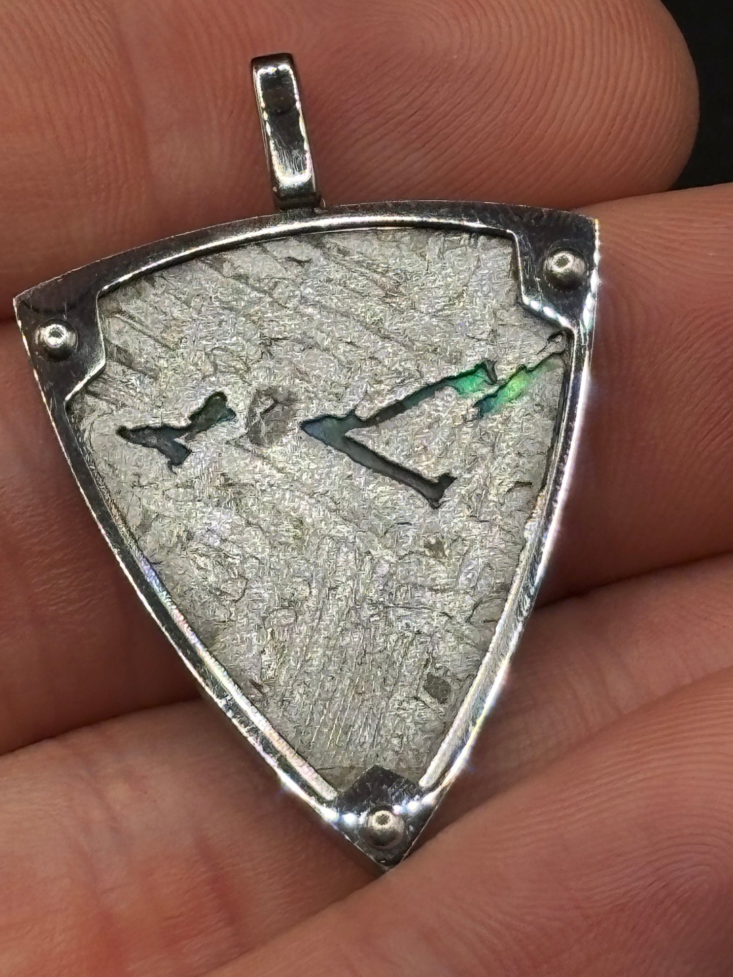 Genuine Aletai Meteorite & Abalone Mother-of-Pearl Pendant – Authentic Iron Meteorite Jewelry