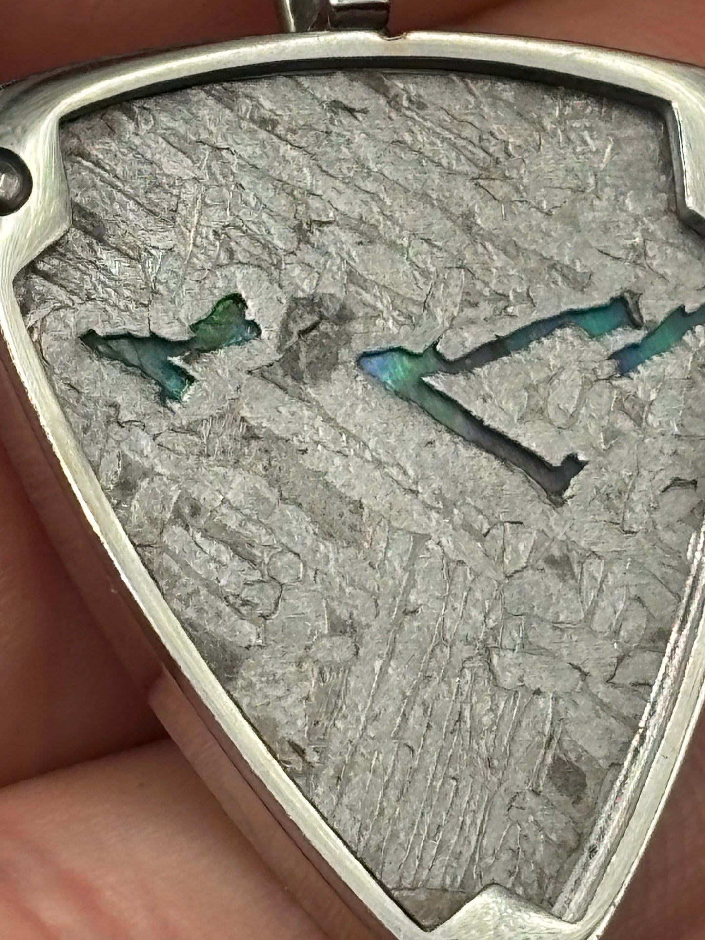 Genuine Aletai Meteorite & Abalone Mother-of-Pearl Pendant – Authentic Iron Meteorite Jewelry