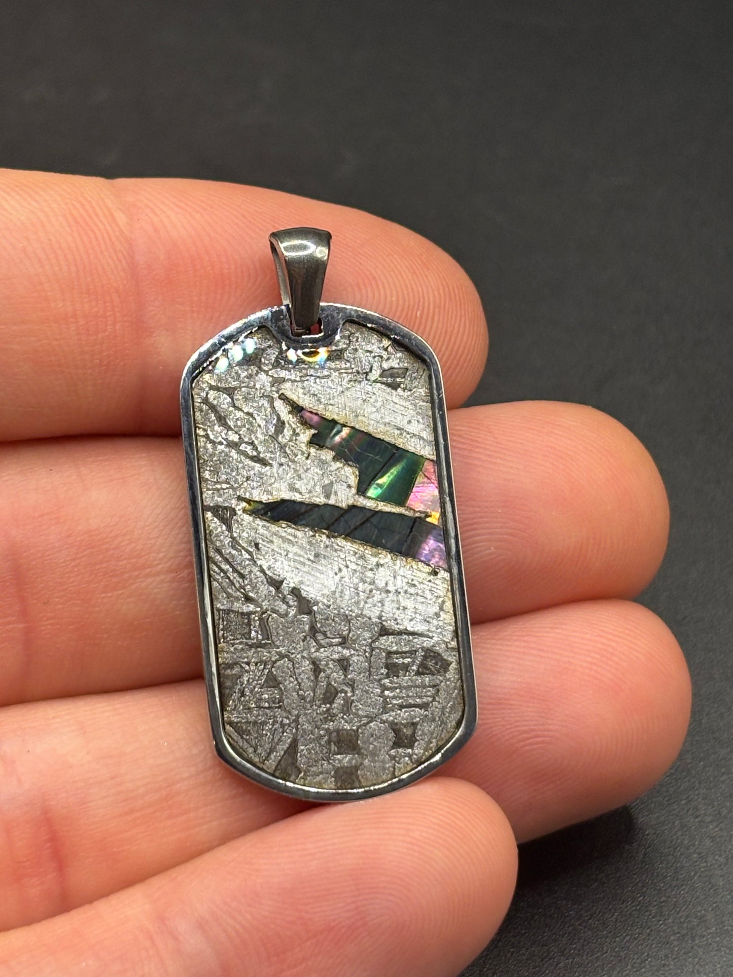 Genuine Aletai Meteorite & Abalone Mother-of-Pearl Pendant – Authentic Iron Meteorite Jewelry