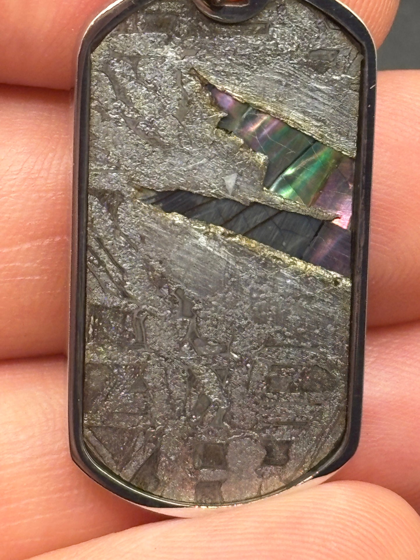 Genuine Aletai Meteorite & Abalone Mother-of-Pearl Pendant – Authentic Iron Meteorite Jewelry