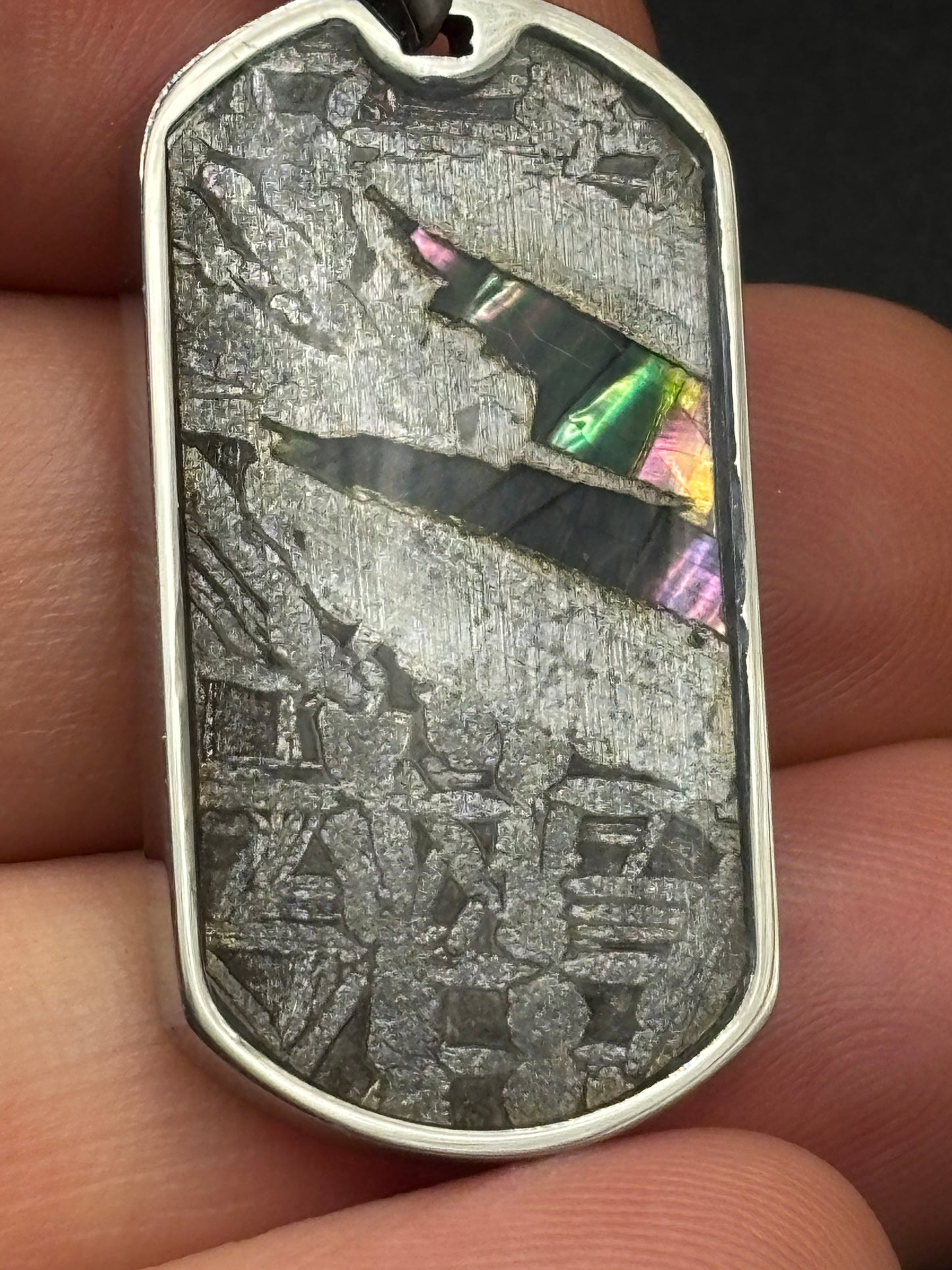 Genuine Aletai Meteorite & Abalone Mother-of-Pearl Pendant – Authentic Iron Meteorite Jewelry