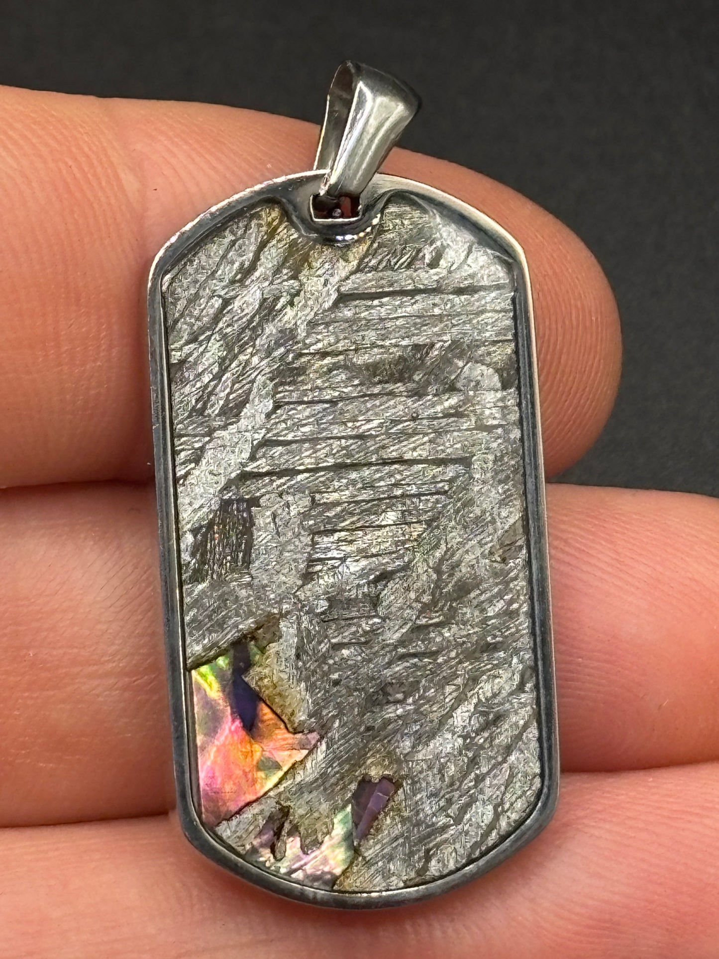 Genuine Aletai Meteorite & Abalone Mother-of-Pearl Pendant – Authentic Iron Meteorite Jewelry