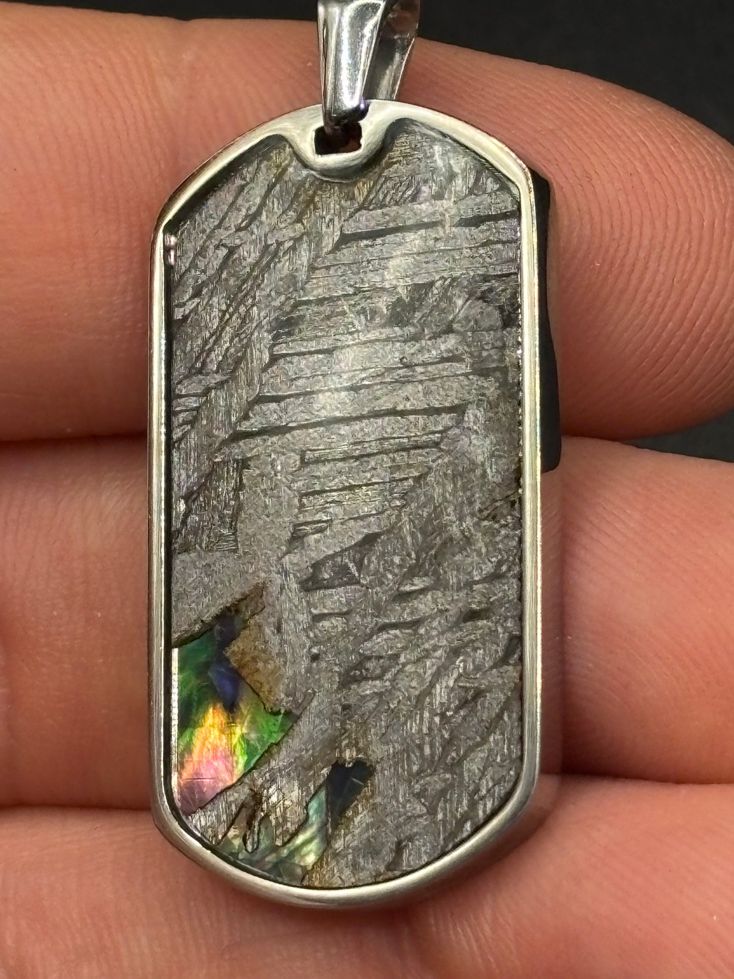 Genuine Aletai Meteorite & Abalone Mother-of-Pearl Pendant – Authentic Iron Meteorite Jewelry