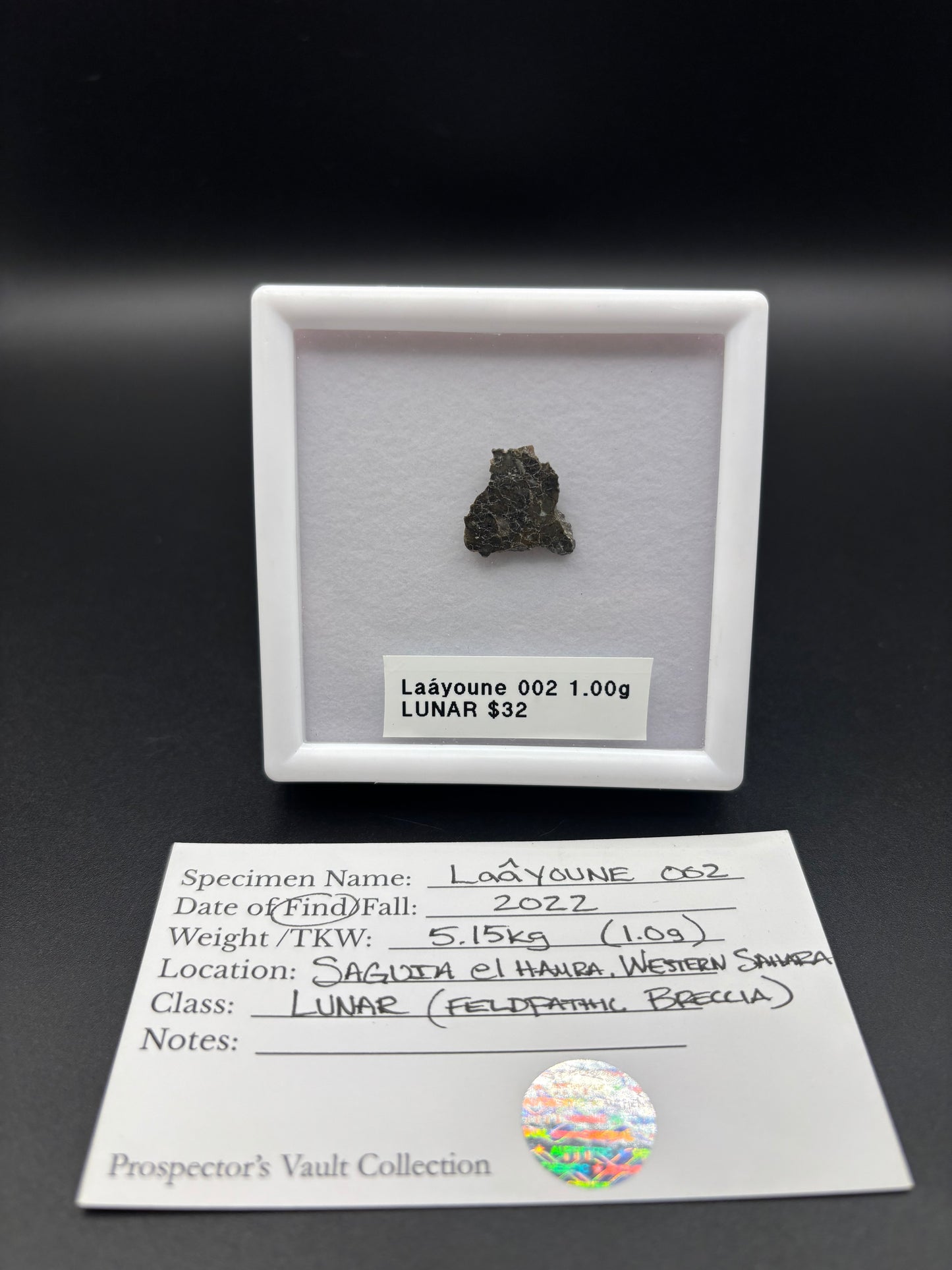 Laâyoune 002 Lunar Meteorite Specimen Official Feldspathic Breccia Moon Meteorite