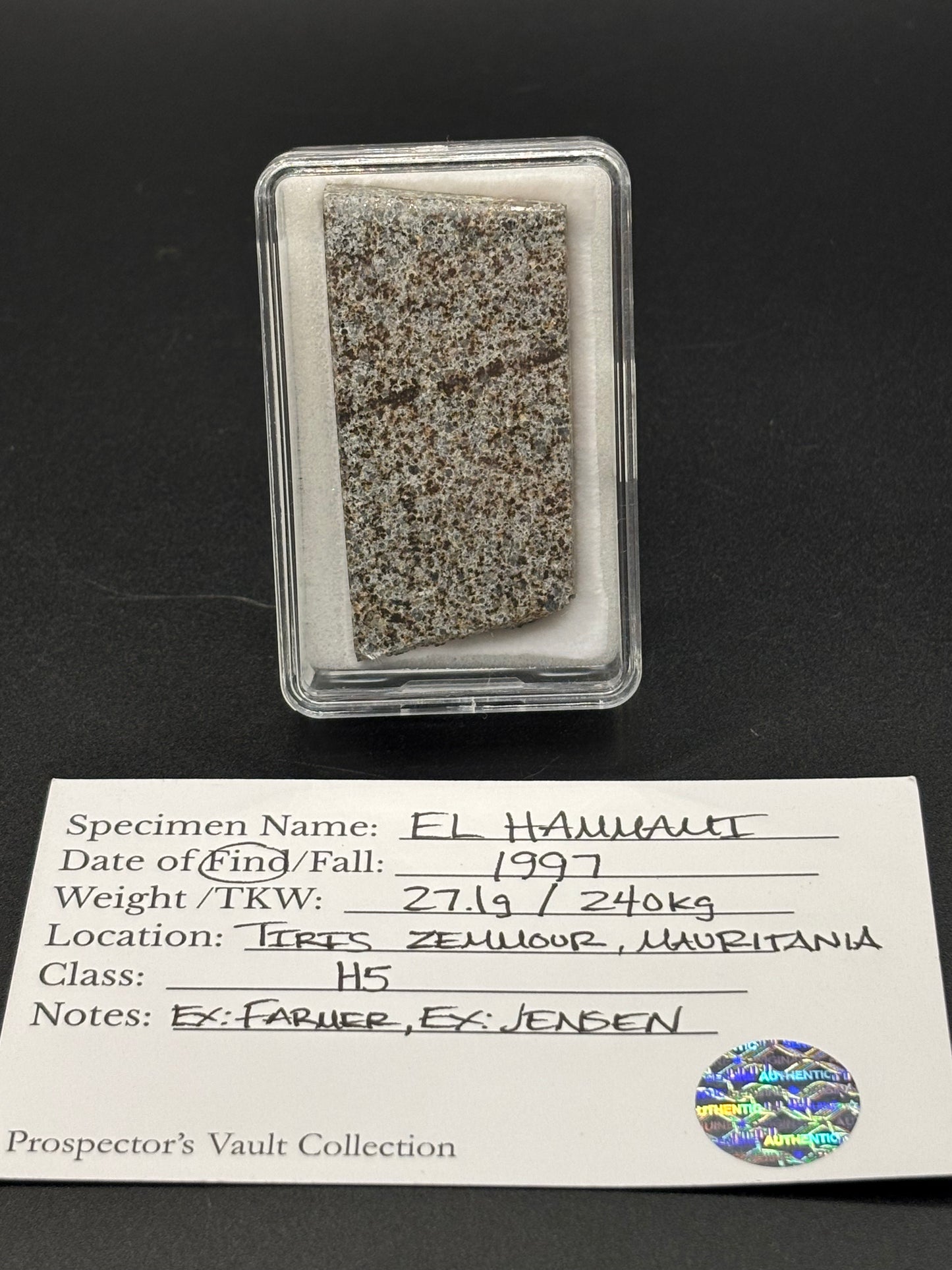 El Hammami Meteorite Specimen Official H5 Chondrite Mauritania Meteorite Historic Desert Find