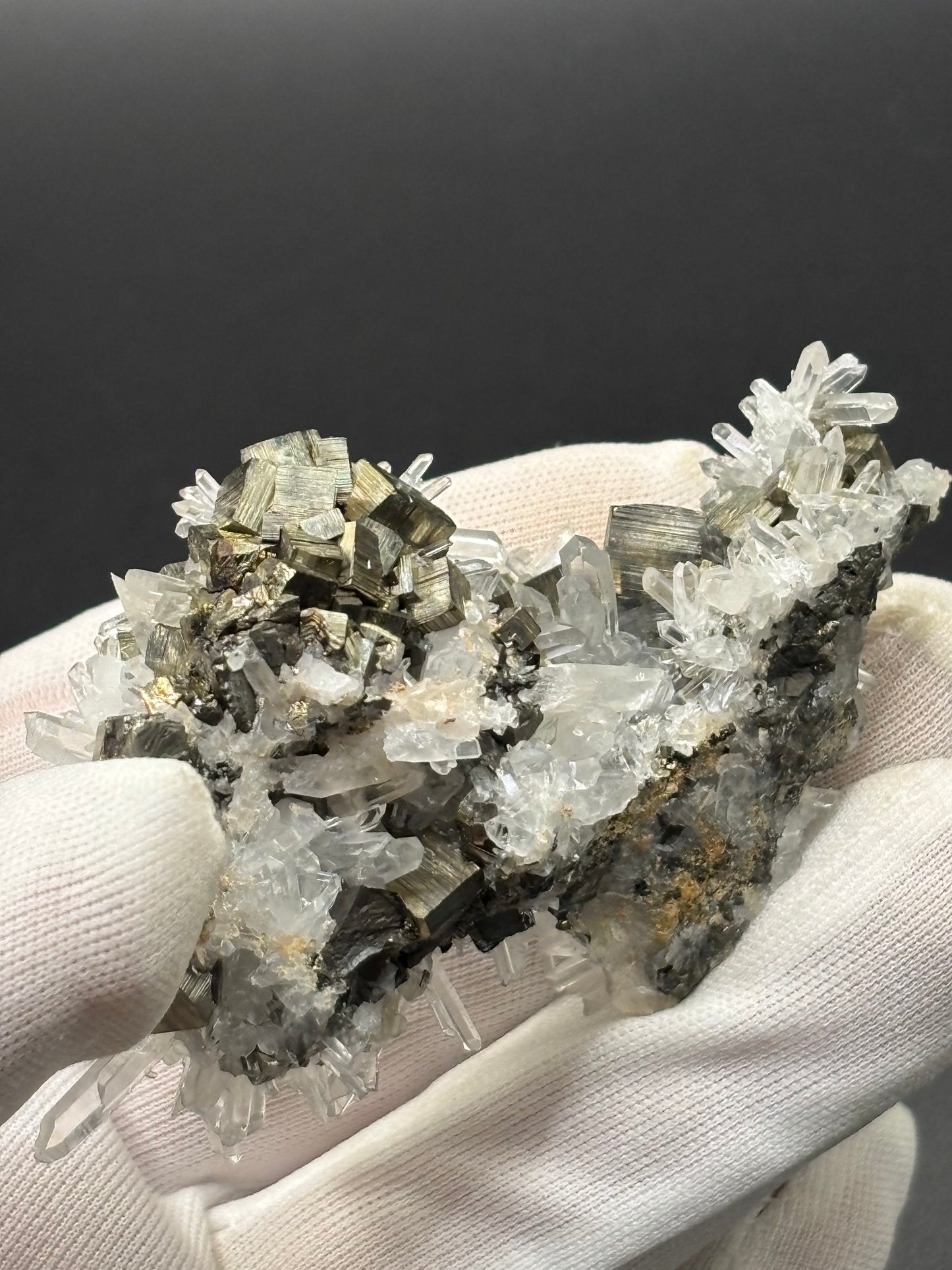 Quartz Crystals with Pyrite – Huaron Mines, San José de Huayllay District, Pasco, Peru