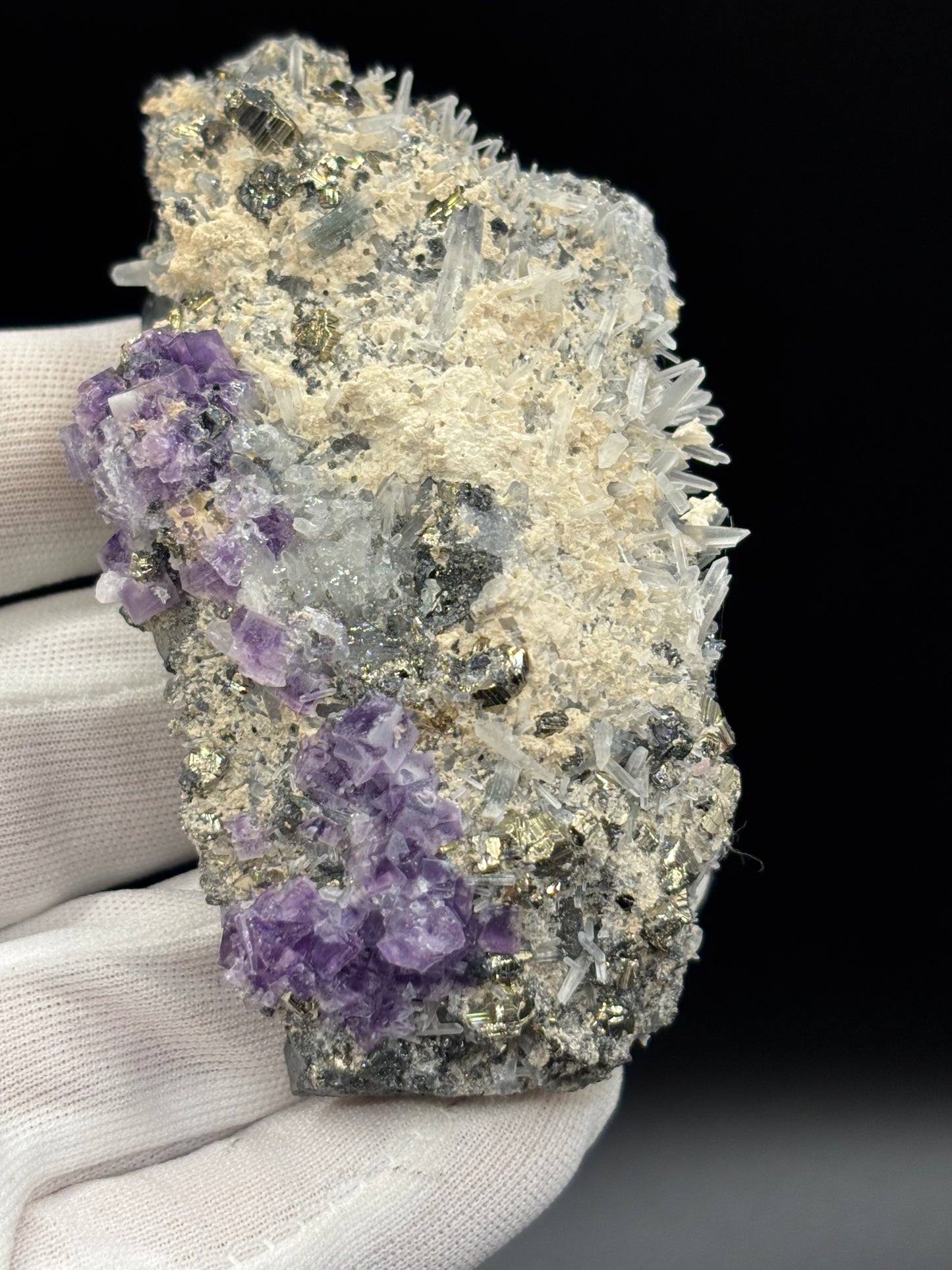Fluorite with Apatite and Pyrite – Sweet Home Mine, Mount Bross, Park County, Colorado