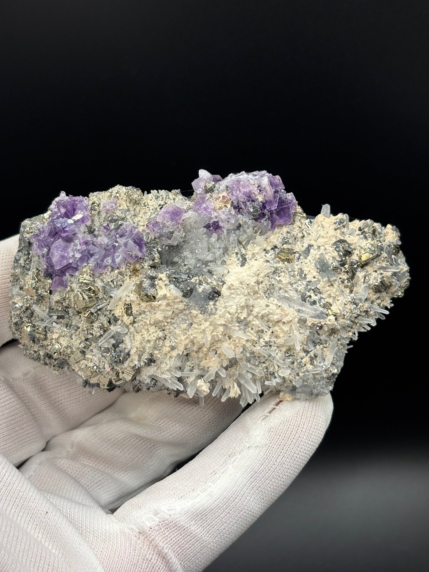 Fluorite with Apatite and Pyrite – Sweet Home Mine, Mount Bross, Park County, Colorado
