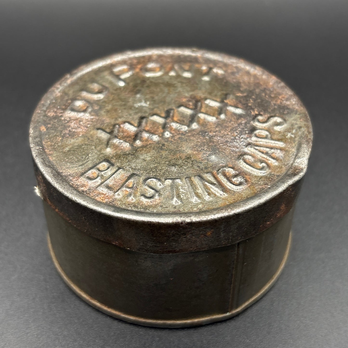 Early DuPont XXXXX Blasting Caps Tin – Antique Primitive Style – Rare
