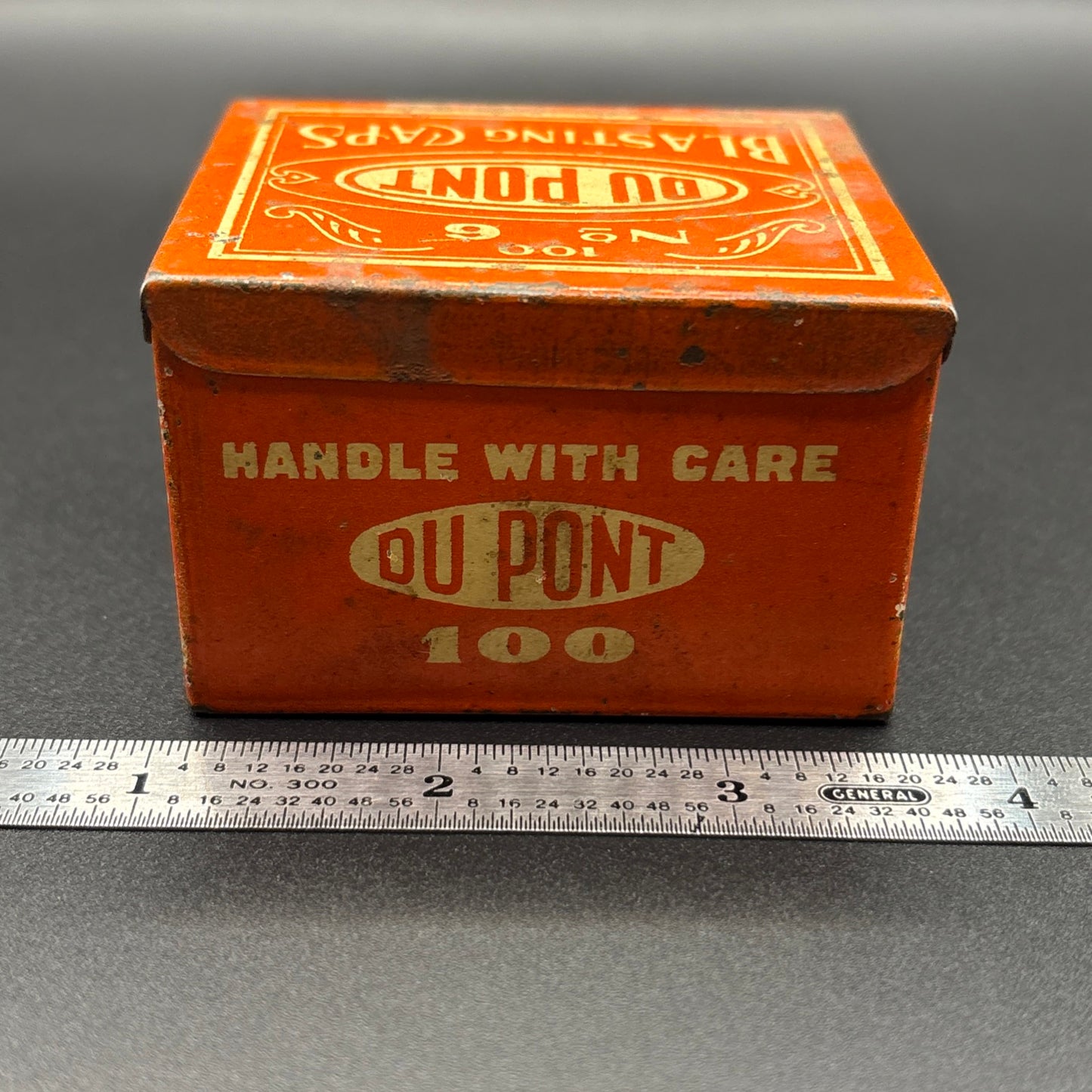 Vintage DuPont Blasting Caps Tin No. 6 – Mining Explosives Container – Industrial Mining Relic