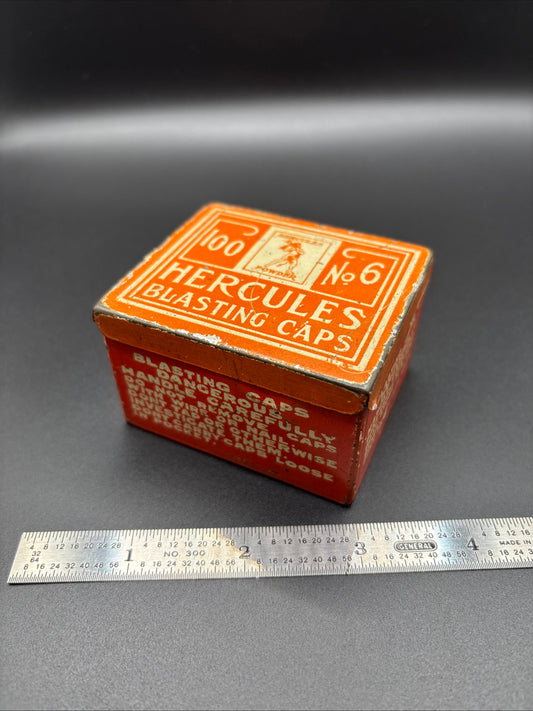 Hercules Powder Co. No. 6 Blasting Caps Tin – 100 Count – Vintage Orange