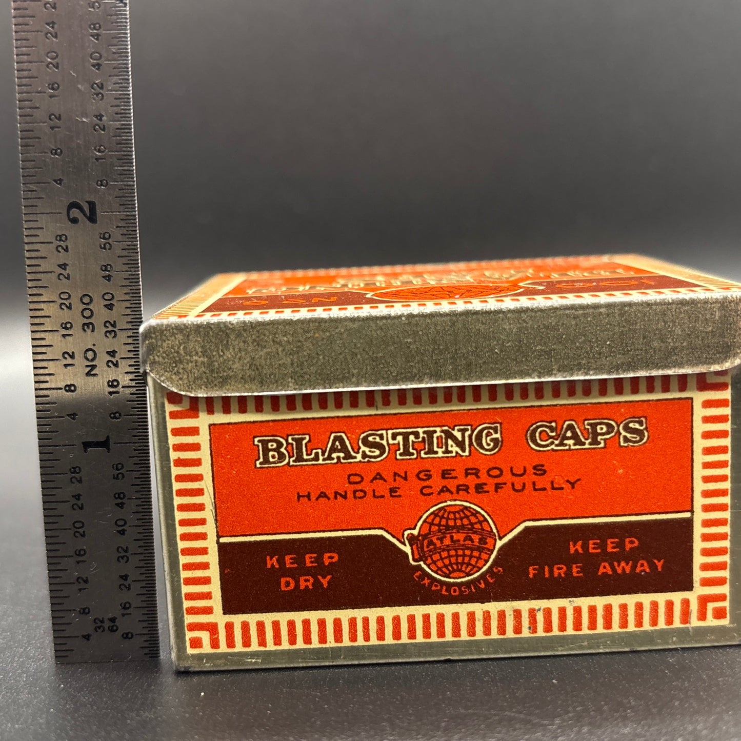 Atlas Powder Co. No. 6 Blasting Caps Tin – 100 Count – Antique Lithographed Tin