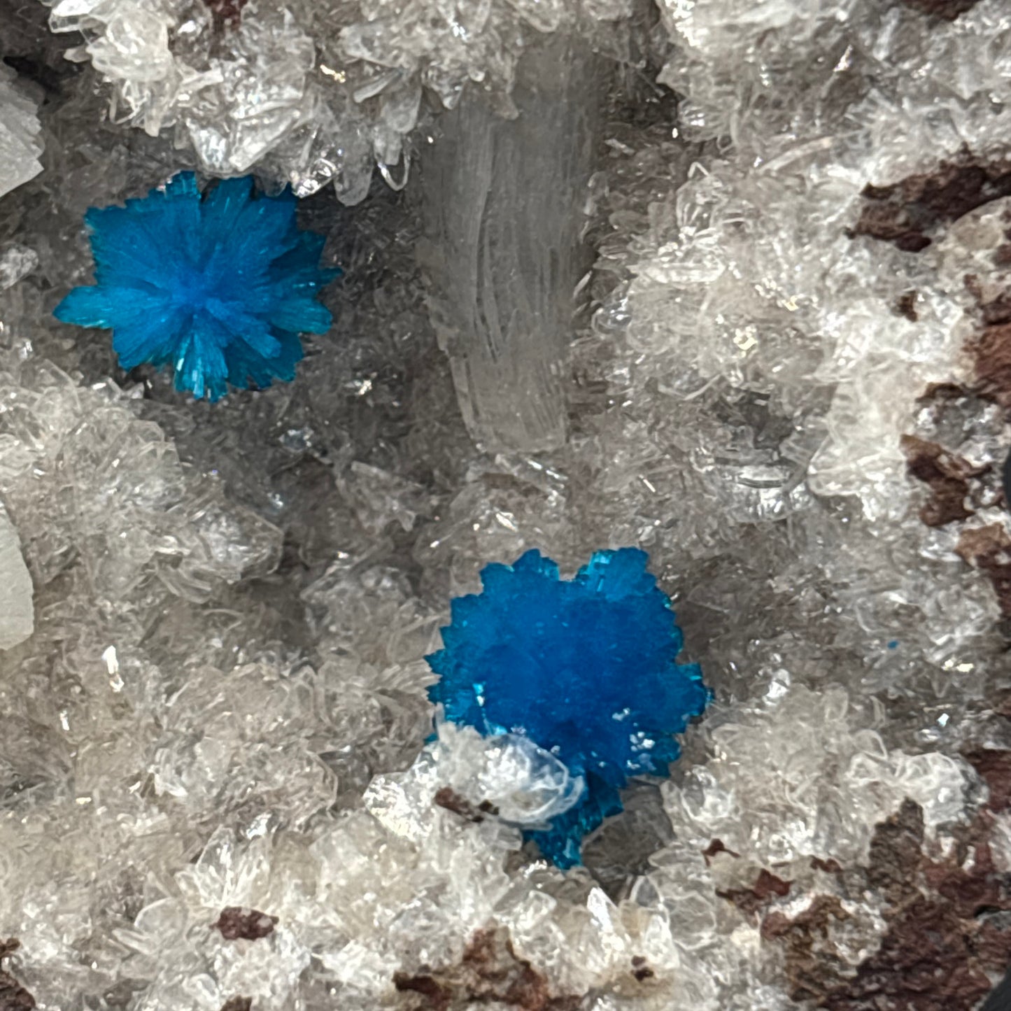 Pentagonite on Quartz Matrix – Vibrant Blue Crystal Clusters – Mineral Specimen