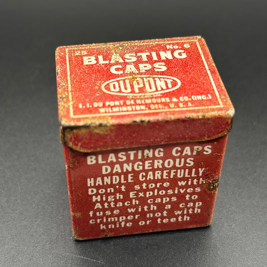 Vintage DuPont No. 6 Blasting Caps Tin – 25 Count – Antique Mining Explosives Container