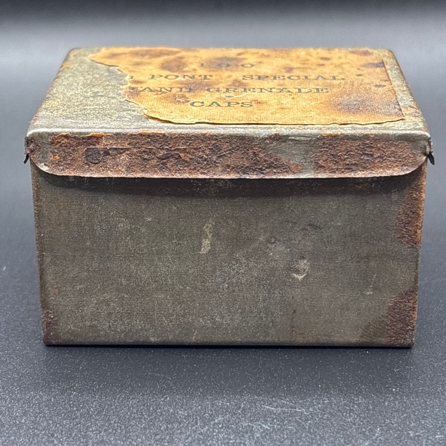 EXTREMELY RARE DuPont Special Hand Grenade Caps Tin – Early Explosives Container – Mining & Industrial Relic