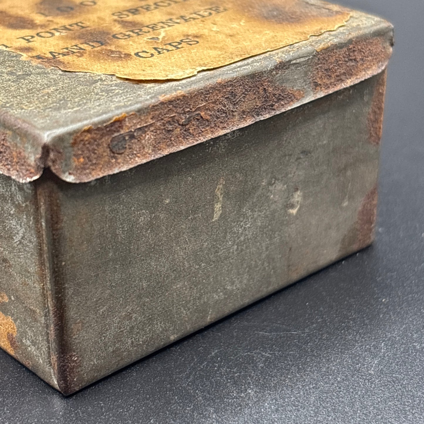 EXTREMELY RARE DuPont Special Hand Grenade Caps Tin – Early Explosives Container – Mining & Industrial Relic