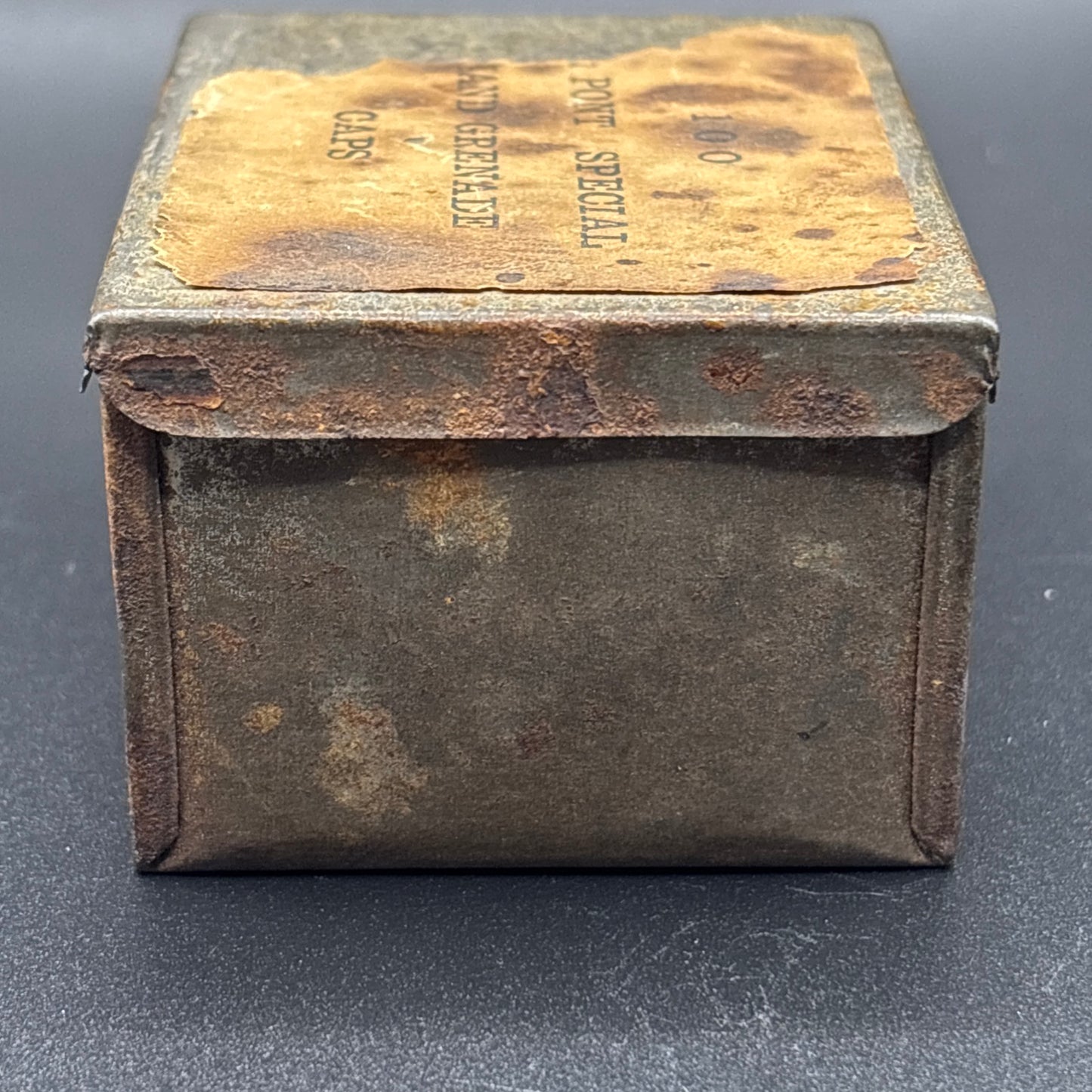 EXTREMELY RARE DuPont Special Hand Grenade Caps Tin – Early Explosives Container – Mining & Industrial Relic