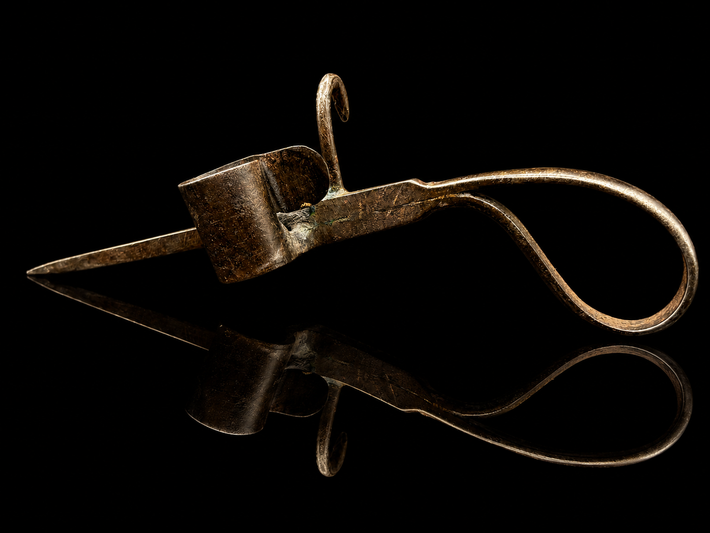 Antique Pistol Grip "Sticking Tommy" Miners Candlestick — Hand Forged Wrought Iron Mining Candle Holder